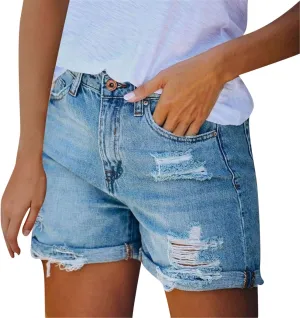 Women's Denim Shorts High Waisted Solid Stretchy Cute Boyfriend Shorts Jeans with Pockets Frayed Hem Hot Short Pants Summer Shorts for Women 2023