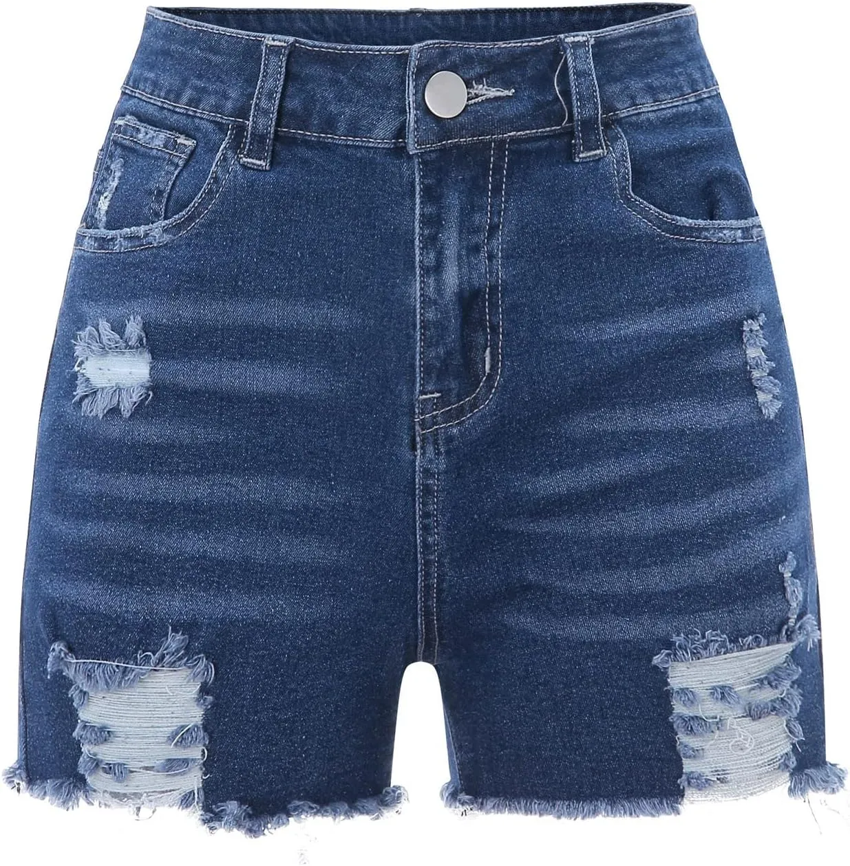 Womens Denim Shorts Mid Rise Ripped Stretchy Distressed Jeans Shorts Pure Color Cute Frayed Hem Hot Shorts
