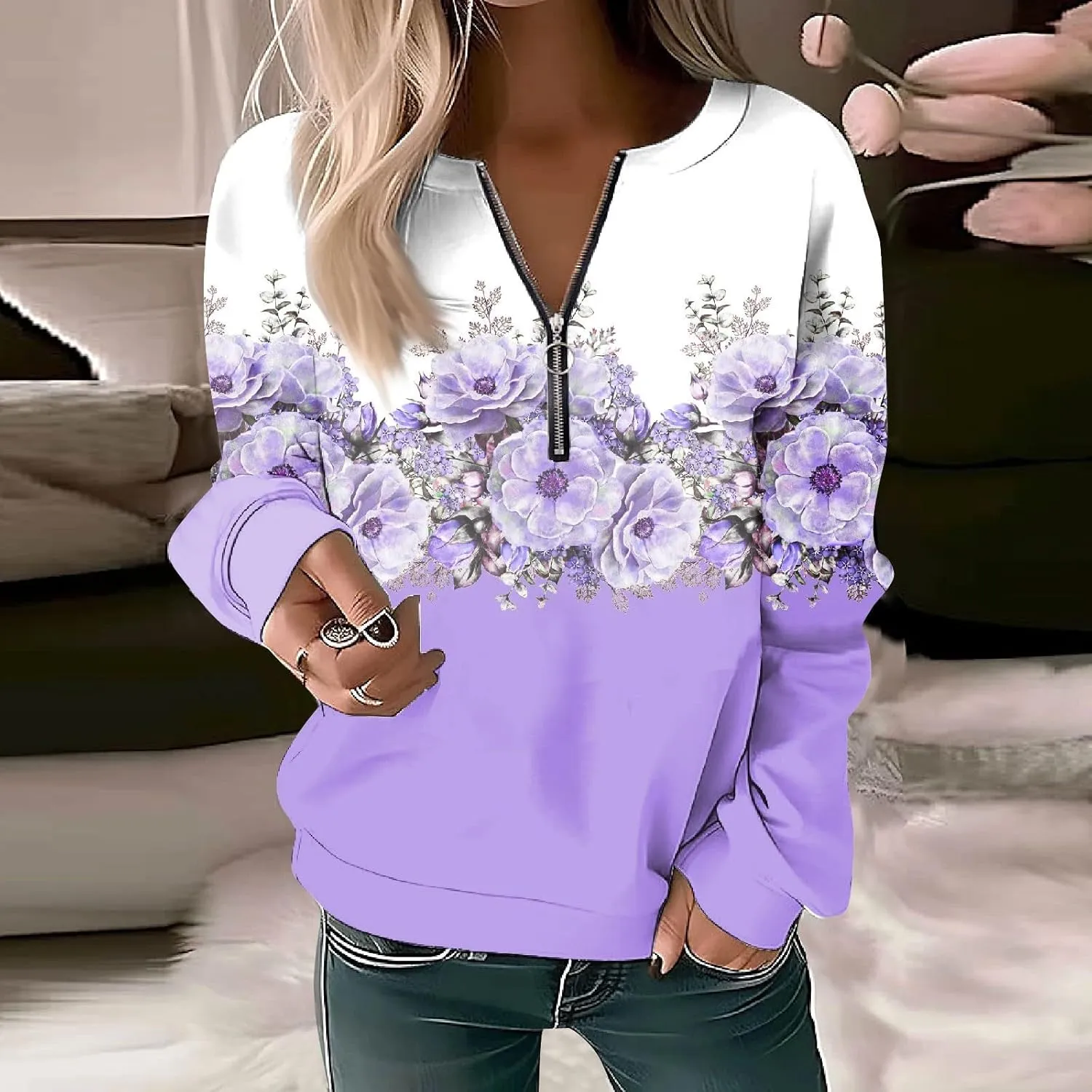 Womens Sweatshirts Quarter Zip Sweatshirts Pullover Casual Zip Up Cute Hoodies 2023 Fall Outfits Athletic Tops