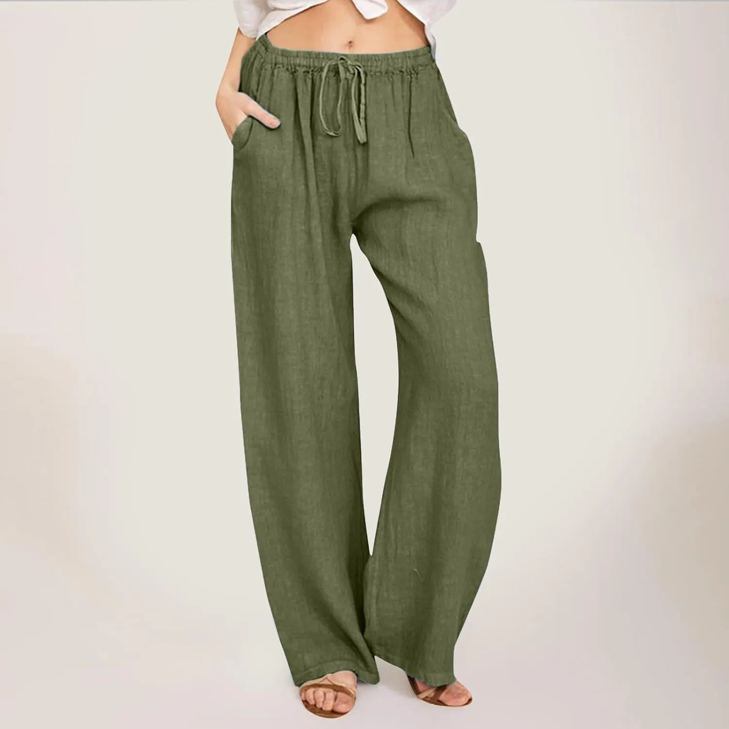 Womens Wide Leg Pants Flowy Palazzo Pants Wide Leg Lightweight Casual Palazzo Pants for Women Petite Short, Large