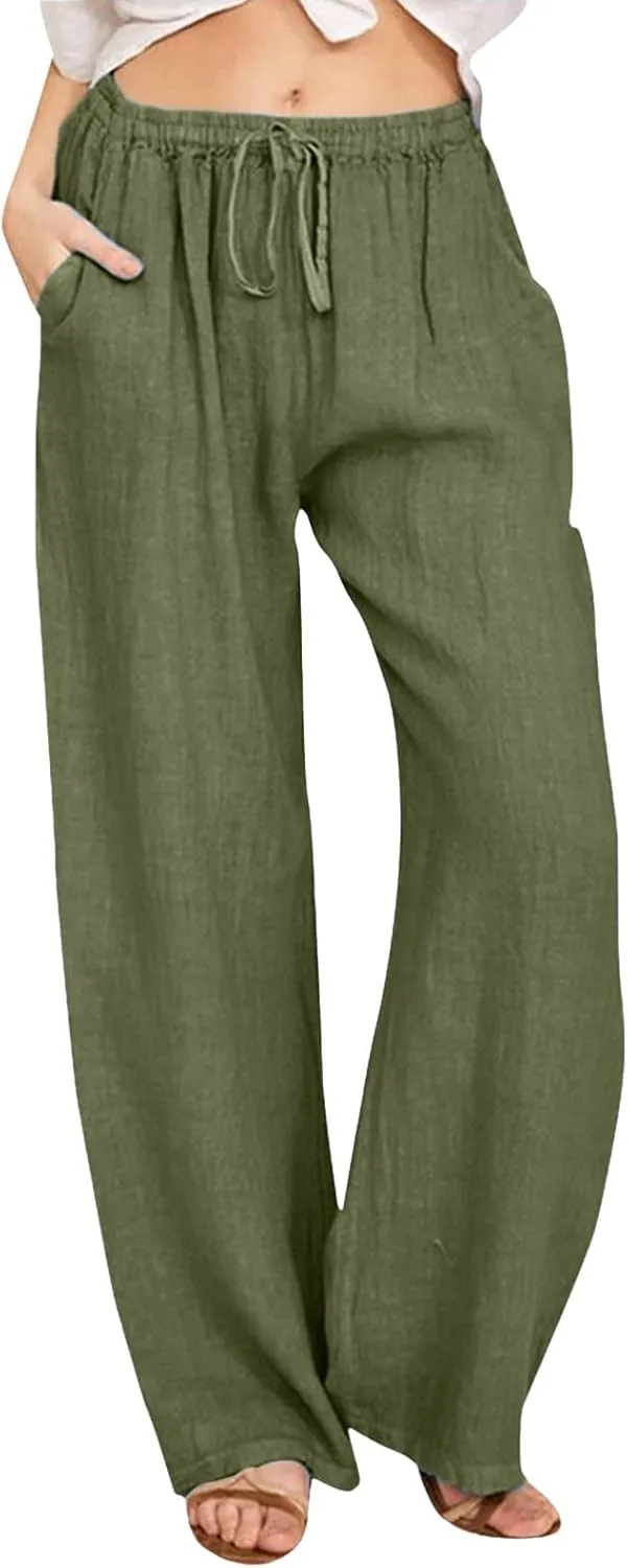 Womens Wide Leg Pants Flowy Palazzo Pants Wide Leg Lightweight Casual Palazzo Pants for Women Petite Short, Large