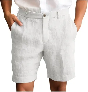 Xiaojmake Linen Dress Shorts for Men Comfortable Loose Fit 7 Inch Inseam Breathable Stretch Chino Shorts Straight Walkshort