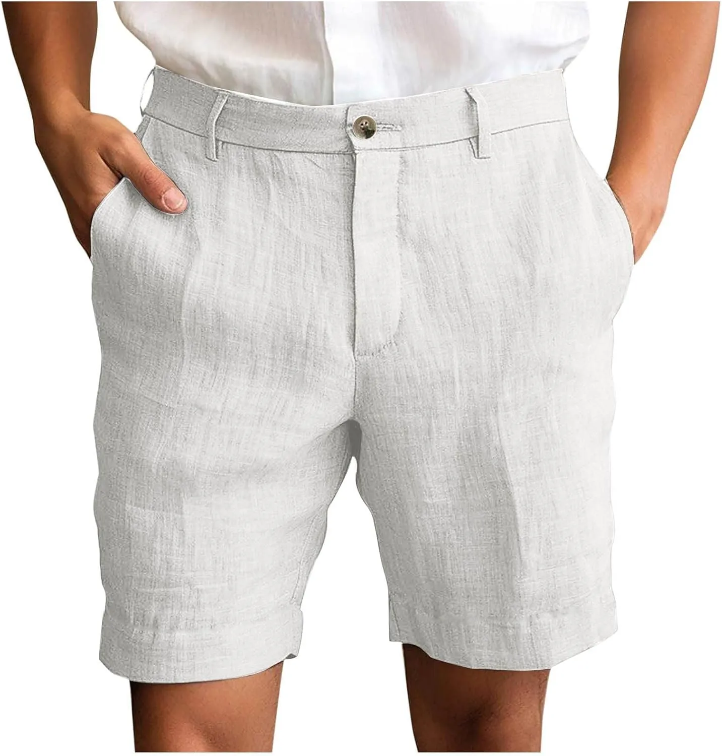 Xiaojmake Linen Dress Shorts for Men Comfortable Loose Fit 7 Inch Inseam Breathable Stretch Chino Shorts Straight Walkshort