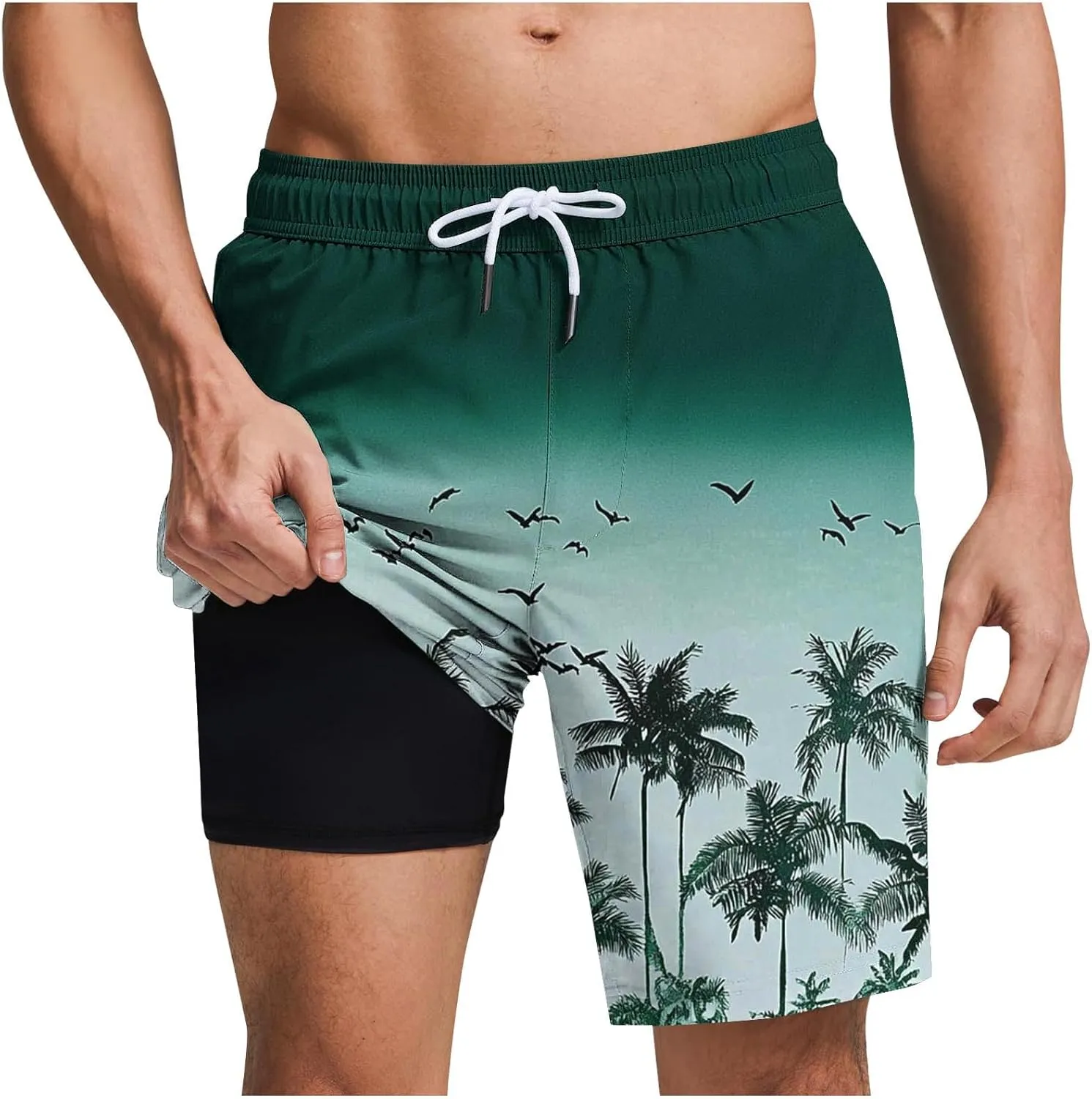 Xiaojmake Men Swim Trunks 7 Inch Quick Dry Swimming Shorts 2 in 1 Beach Swimwear Bathing Suits with Liner and Zipper Pockets