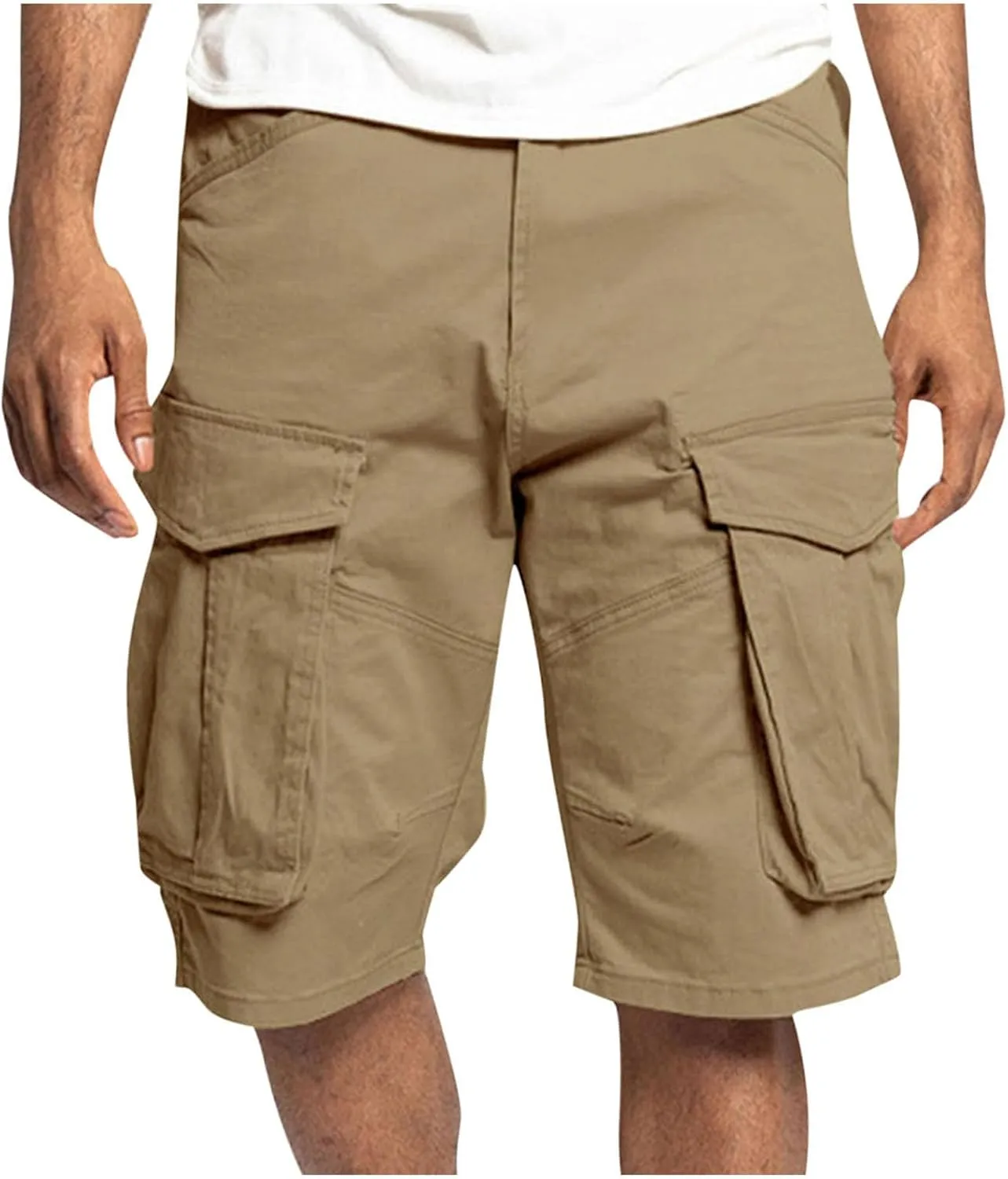 Xiaojmake Mens Cargo Short Twill Cotton Relaxed Fit Running Hiking Shorts Casual Elastic Waist Bermuda Shorts with Pockets
