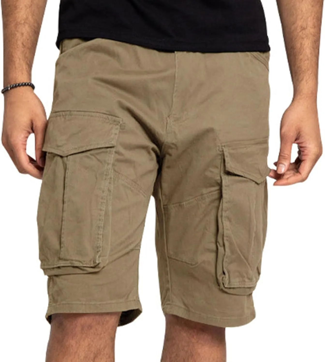 Xiaojmake Mens Cargo Short Twill Cotton Relaxed Fit Running Hiking Shorts Casual Elastic Waist Bermuda Shorts with Pockets
