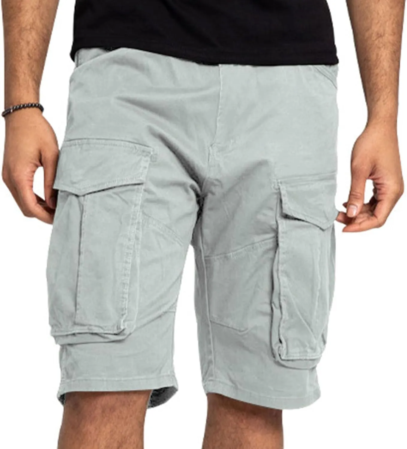 Xiaojmake Mens Cargo Short Twill Cotton Relaxed Fit Running Hiking Shorts Casual Elastic Waist Bermuda Shorts with Pockets