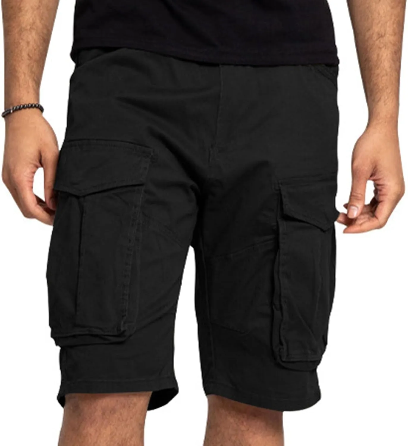 Xiaojmake Mens Cargo Short Twill Cotton Relaxed Fit Running Hiking Shorts Casual Elastic Waist Bermuda Shorts with Pockets