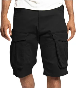 Xiaojmake Mens Cargo Short Twill Cotton Relaxed Fit Running Hiking Shorts Casual Elastic Waist Bermuda Shorts with Pockets