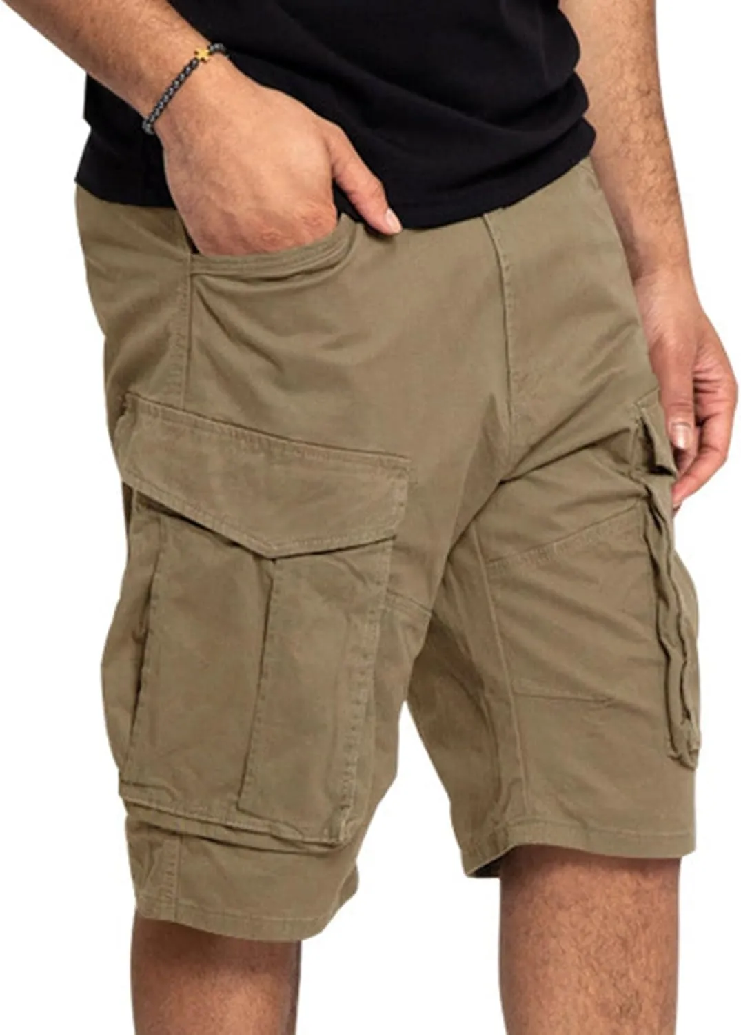 Xiaojmake Mens Cargo Short Twill Cotton Relaxed Fit Running Hiking Shorts Casual Elastic Waist Bermuda Shorts with Pockets