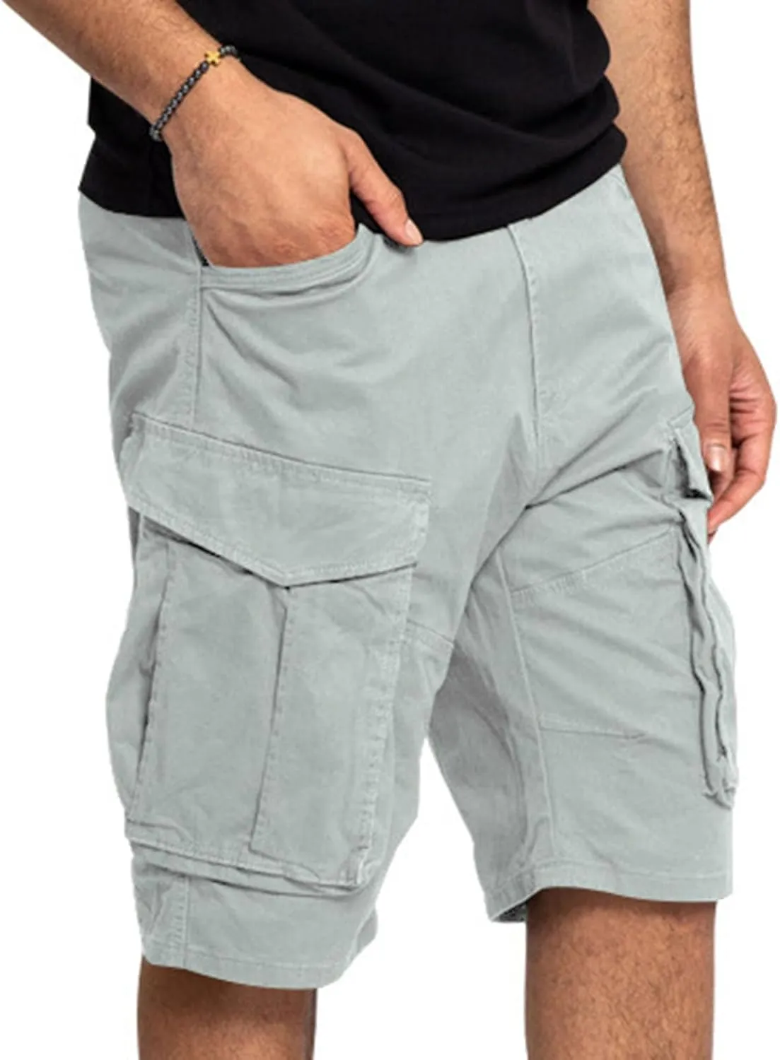 Xiaojmake Mens Cargo Short Twill Cotton Relaxed Fit Running Hiking Shorts Casual Elastic Waist Bermuda Shorts with Pockets