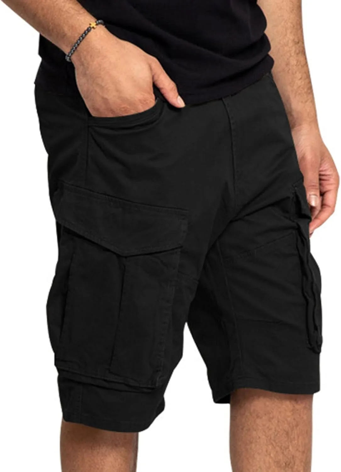 Xiaojmake Mens Cargo Short Twill Cotton Relaxed Fit Running Hiking Shorts Casual Elastic Waist Bermuda Shorts with Pockets