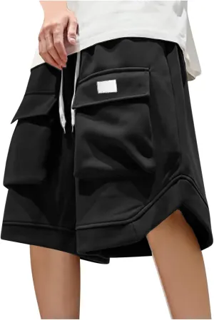 Xiaojmake Mens Cargo Shorts Big and Tall Elastic Waist Drawstring Loose Fit Outdoor Cotton Bermuda Short with Multi Pockets