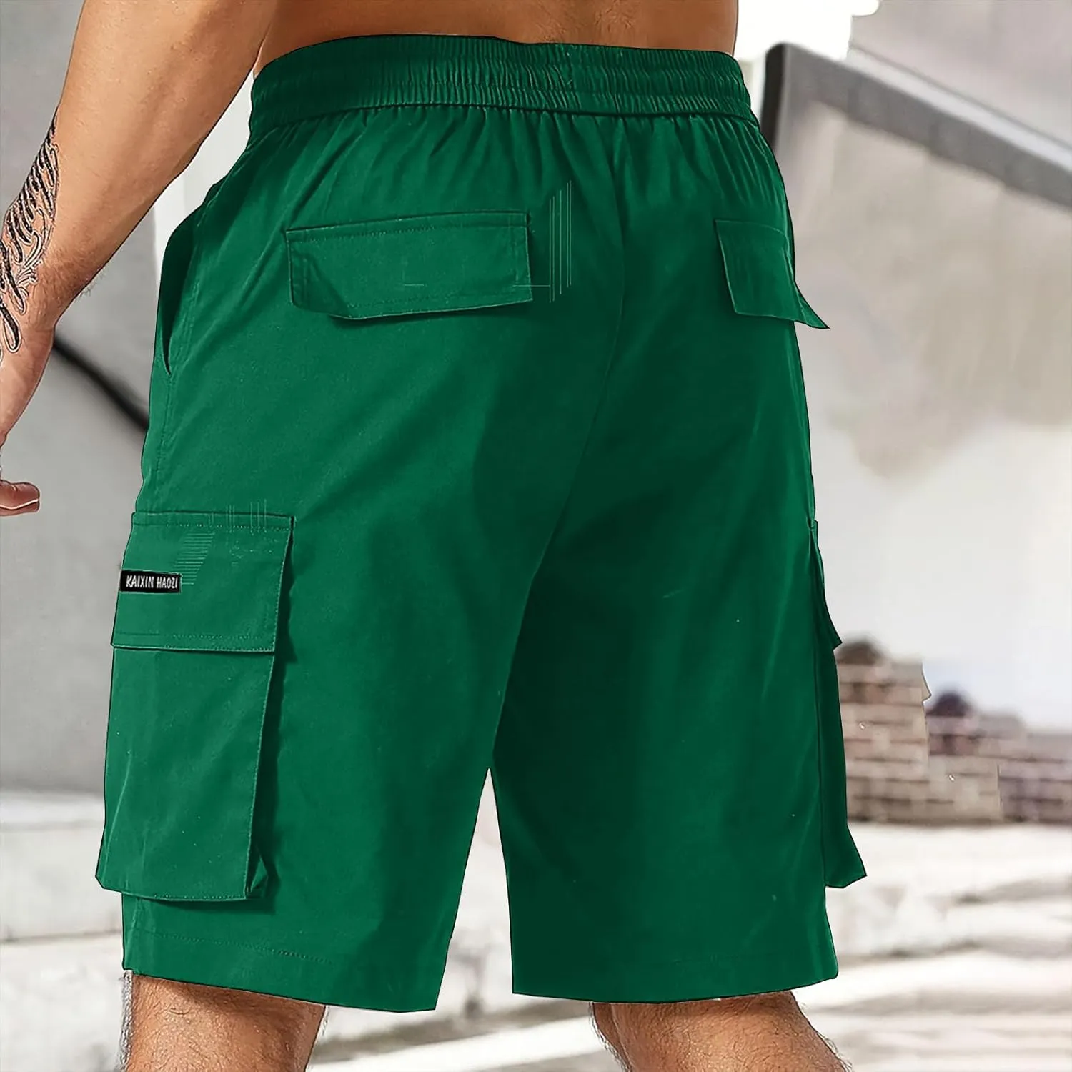 Xiaojmake Mens Cargo Shorts Elastic Waist Running Hiking Bermuda Short Knee Length Cotton Outdoor Lightweight Work Shorts