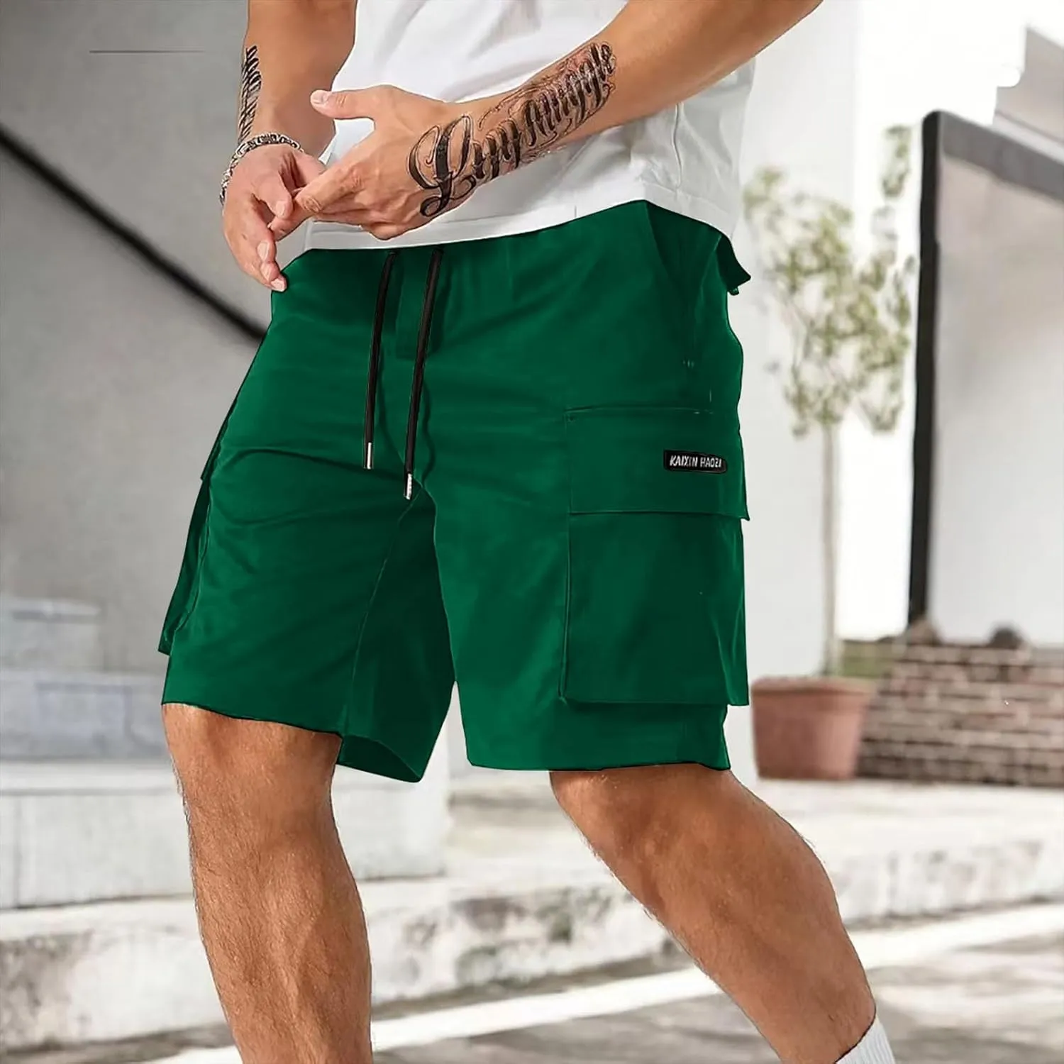 Xiaojmake Mens Cargo Shorts Elastic Waist Running Hiking Bermuda Short Knee Length Cotton Outdoor Lightweight Work Shorts
