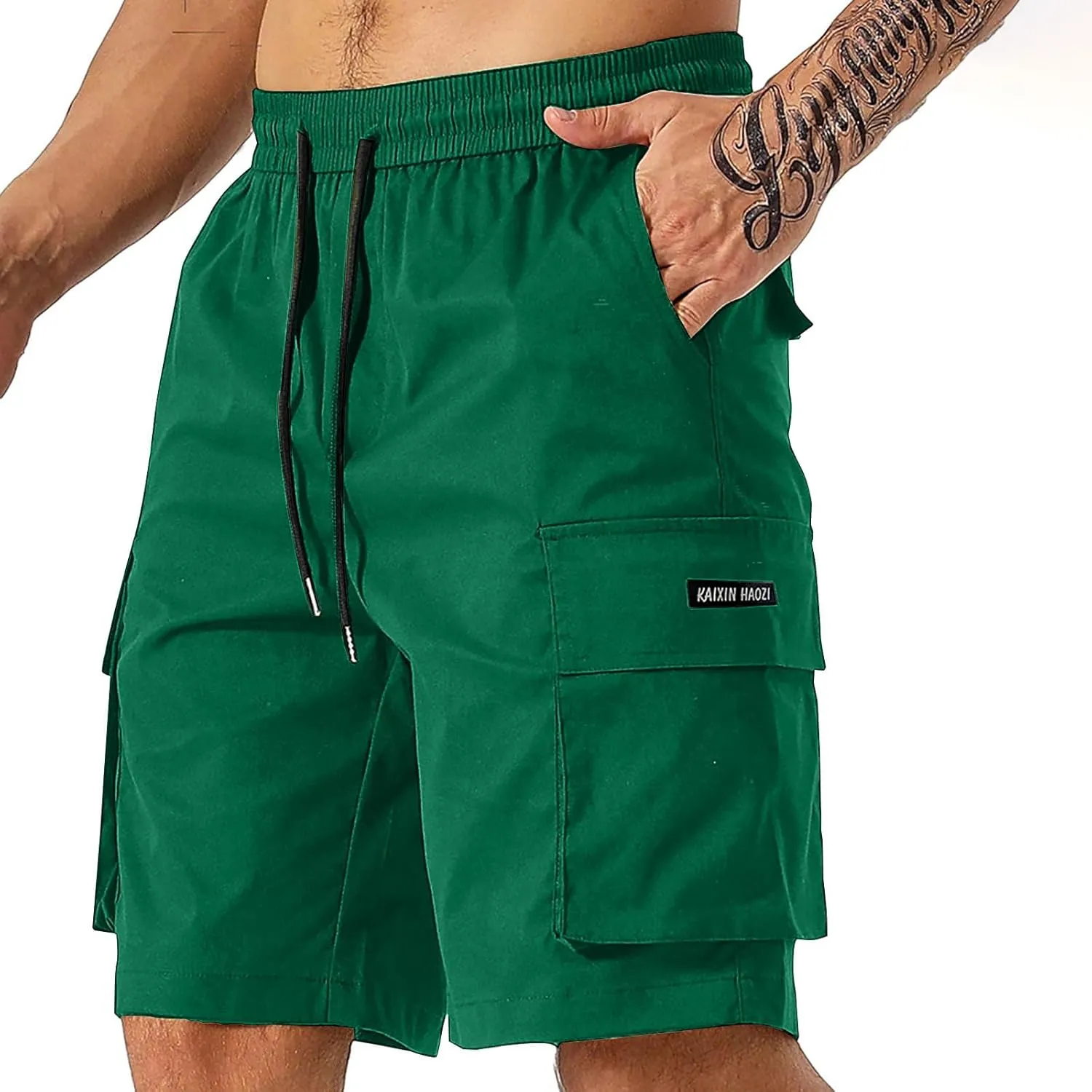 Xiaojmake Mens Cargo Shorts Elastic Waist Running Hiking Bermuda Short Knee Length Cotton Outdoor Lightweight Work Shorts