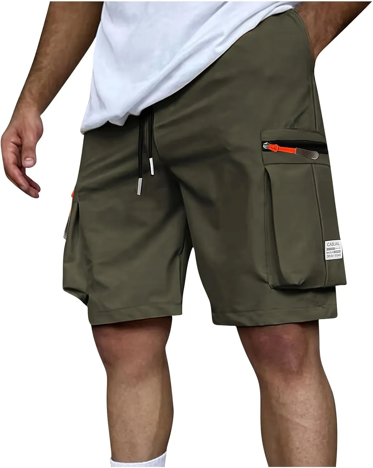 Xiaojmake Men's Cargo Shorts Twill Cotton Running Hiking Short Casual Elastic Waist Camping Travel Short with Multi-Pockets