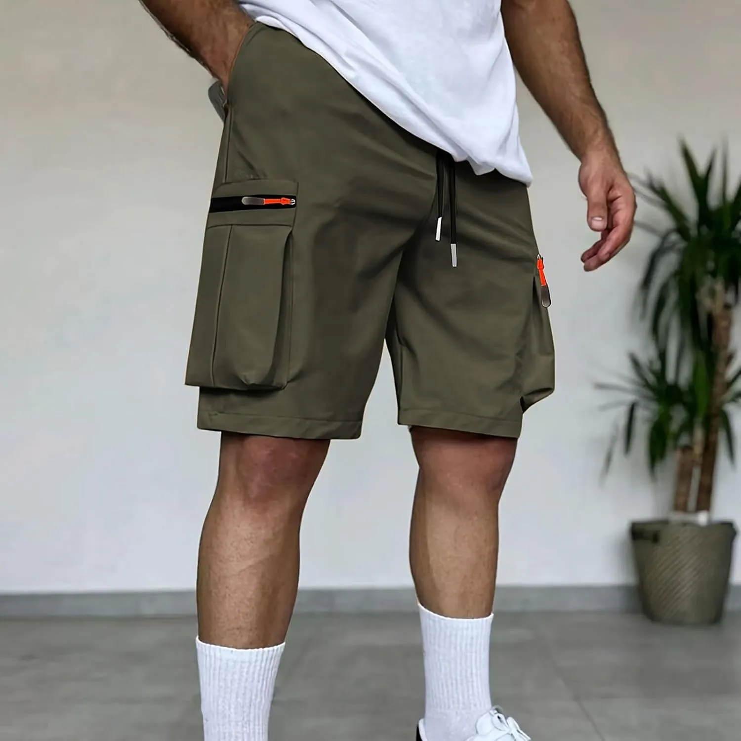 Xiaojmake Men's Cargo Shorts Twill Cotton Running Hiking Short Casual Elastic Waist Camping Travel Short with Multi-Pockets