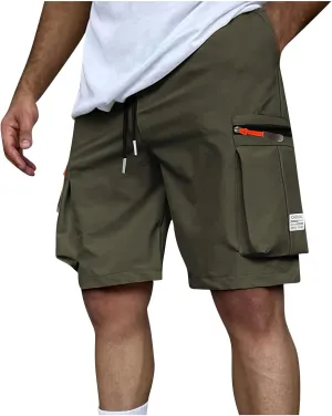 Xiaojmake Men's Cargo Shorts Twill Cotton Running Hiking Short Casual Elastic Waist Camping Travel Short with Multi-Pockets