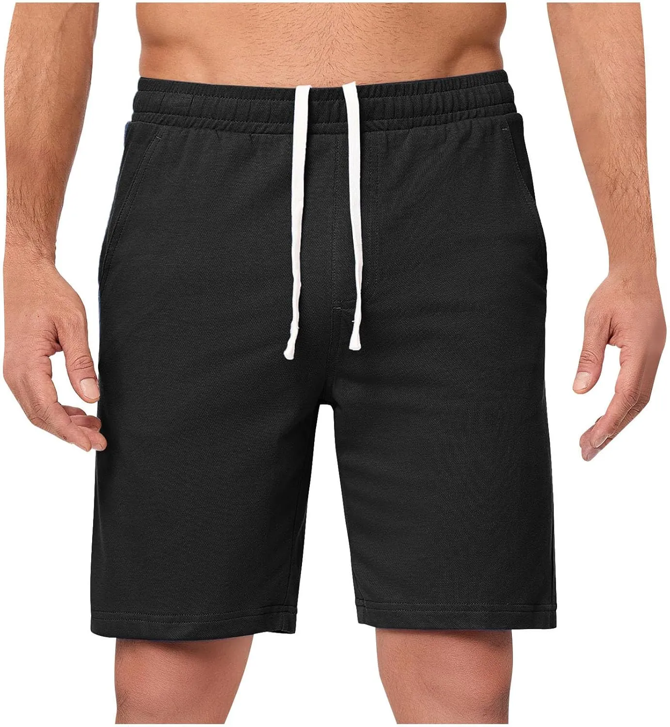 Xiaojmake Men's Cotton Shorts 9" Casual Solid Elastic Waist Drawstring Lightweight Workout Lounge Beach Jersey Sweat Shorts