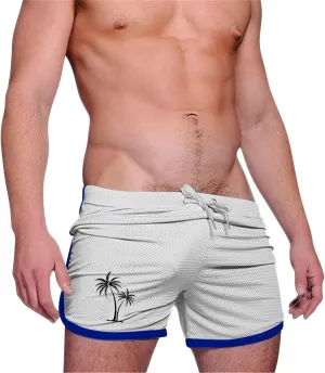 Xiaojmake Men's Running Shorts 3 Inch Inseam Breathing Athletic Yoga Short Breathable Palm Tree Print Gym Workout Shorts