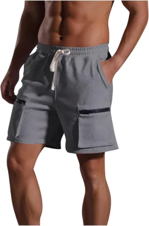 Xiaojmake Men's Workout Cargo Shorts with Zipper Pocket Summer Drawstring 7 Inch Performance Athletic Gym Hiking Work Shorts
